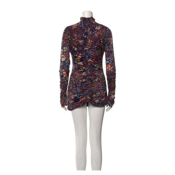 A.L.C. Authentic Retro Black Orange Blue Long Sleeve Ruched Mini Dress Large - Picture 3 of 7